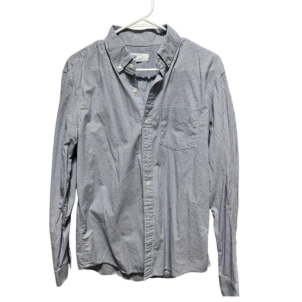 Gap Mens Standard Fit Button Down Shirt Blue White Gingham Check Long Sleeve